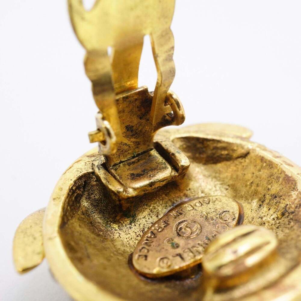 Chanel Earrings, Coco Mark Circle, GP Plated, Rhinestone, Gold, Women's - Picture 6 of 10